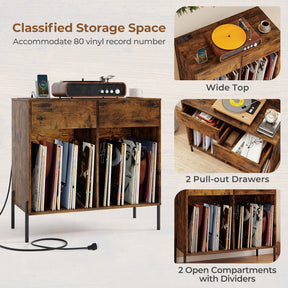 Record Player Stand w/ Power Outlets Vinyl Record Storage Turntable Display
