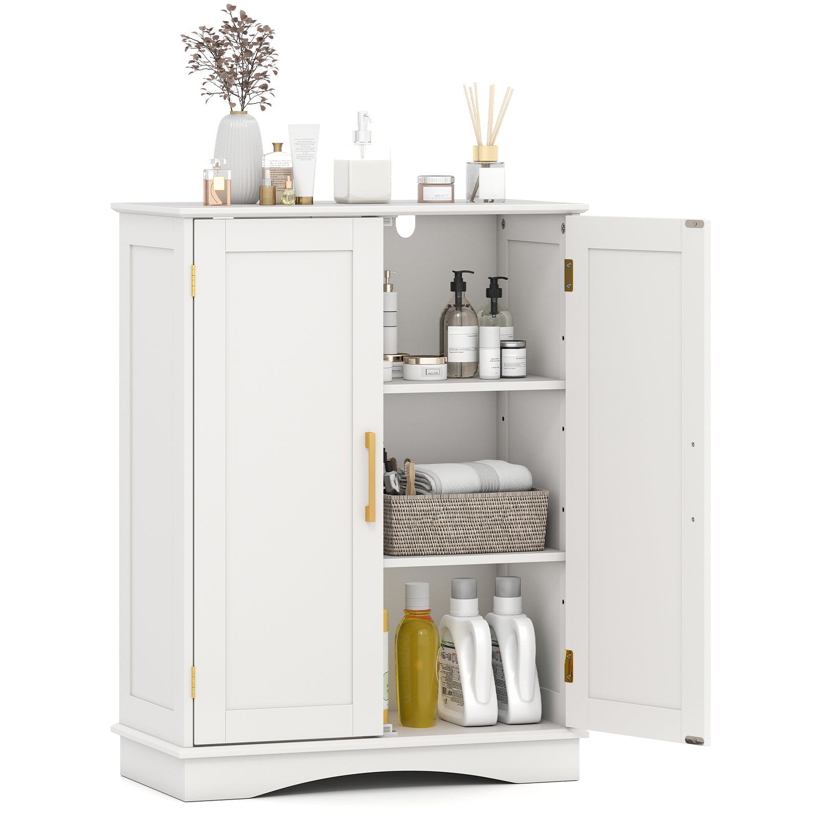 Bathroom Floor Storage Cabinet, 80cm Freestanding Cupboard Buffet Cabinet