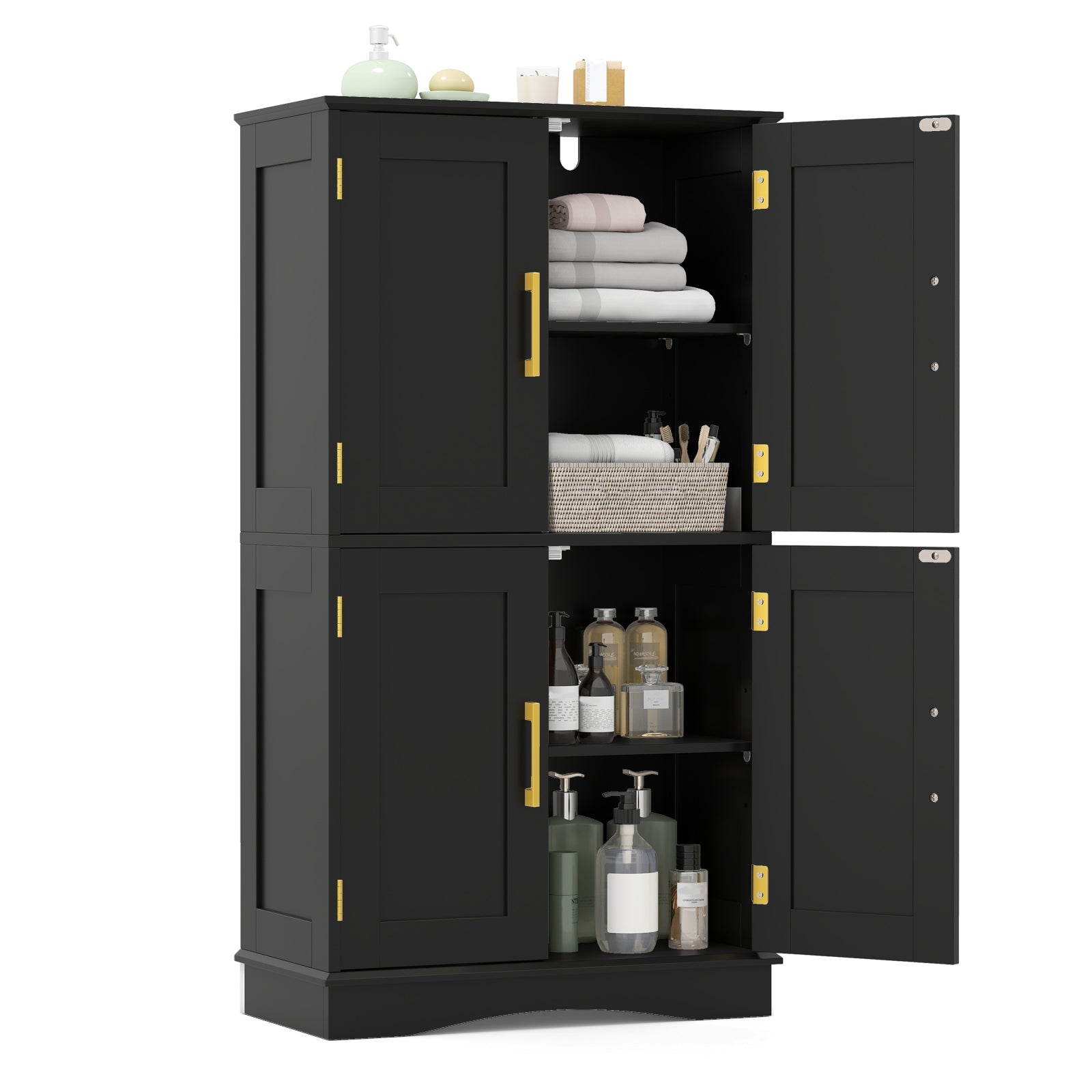 110 cm Freestanding Pantry Cabinet with 4 Doors and 2 Adjustable Shelves