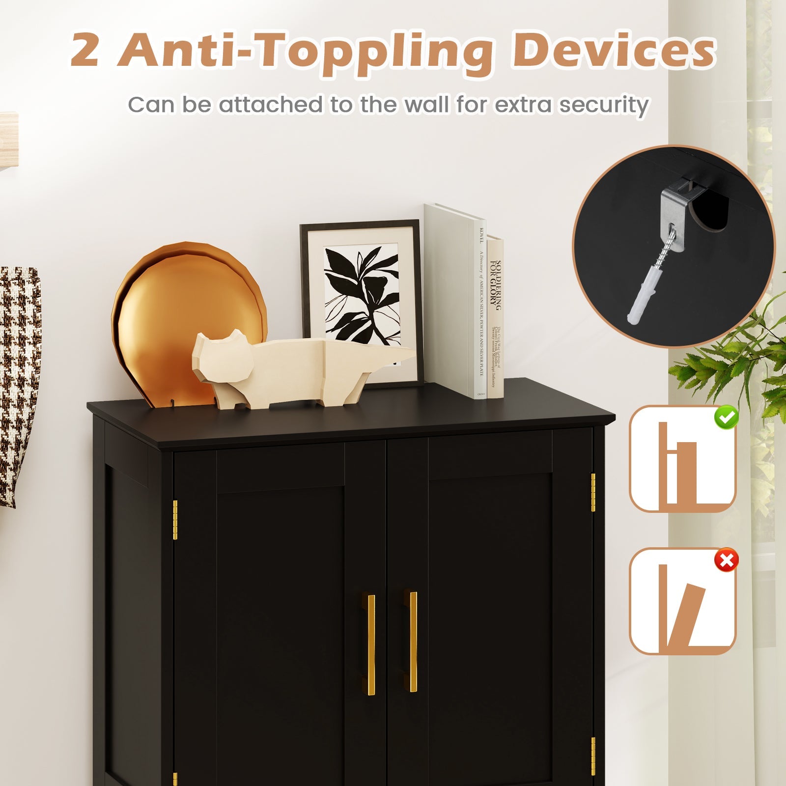 110 cm Freestanding Pantry Cabinet with 4 Doors and 2 Adjustable Shelves