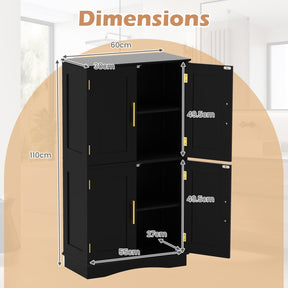 110 cm Freestanding Pantry Cabinet with 4 Doors and 2 Adjustable Shelves