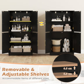 110 cm Freestanding Pantry Cabinet with 4 Doors and 2 Adjustable Shelves