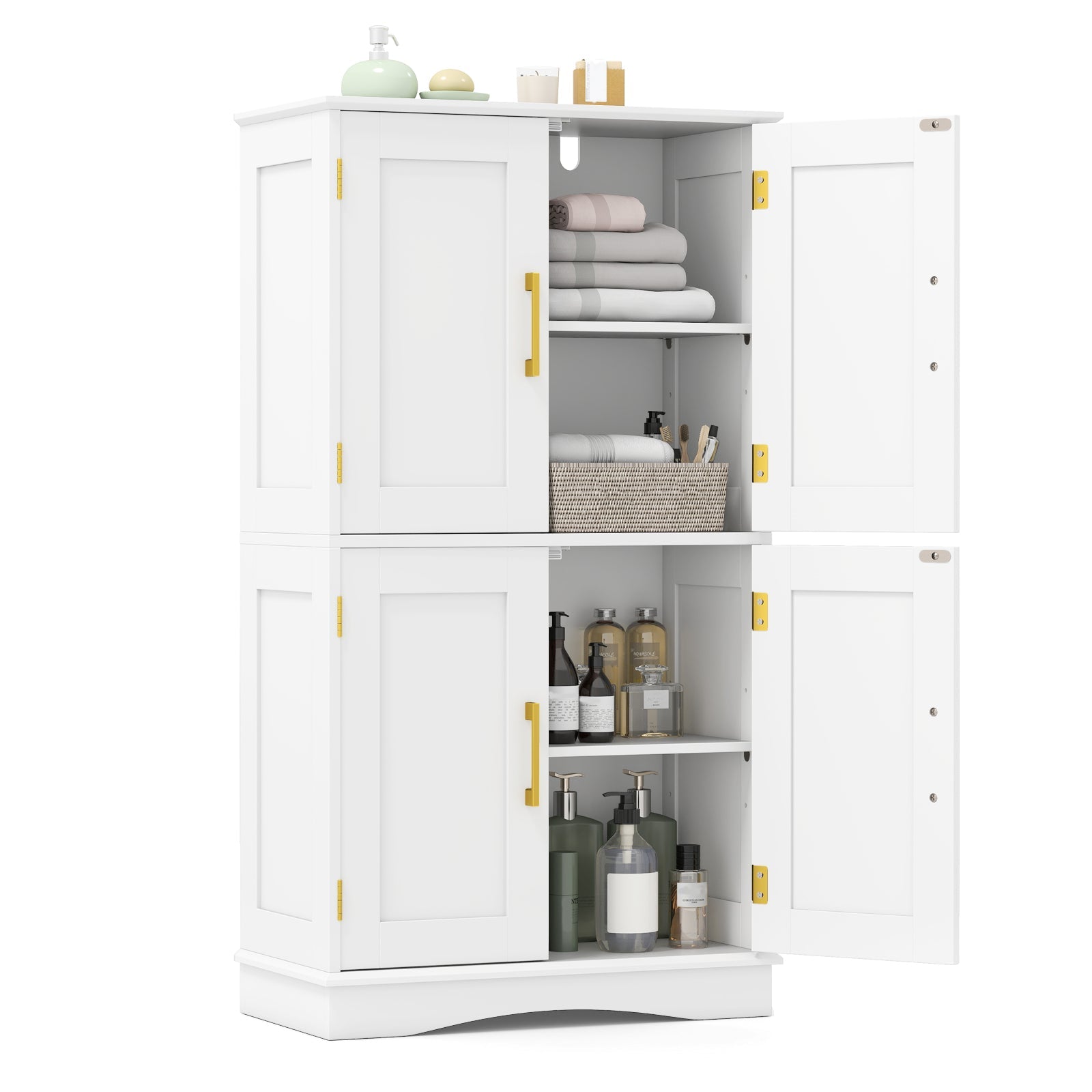 110 cm Freestanding Pantry Cabinet with 4 Doors and 2 Adjustable Shelves