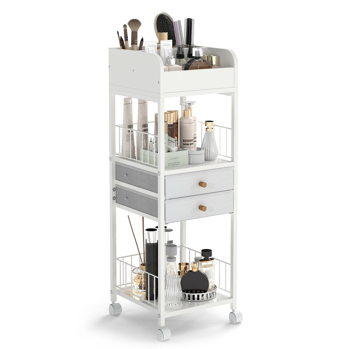 Makeup Organizer, Floor Skincare Organizer Cart with Drawers & Storage Shelves