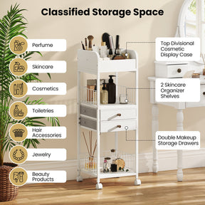 Makeup Organizer, Floor Skincare Organizer Cart with Drawers & Storage Shelves