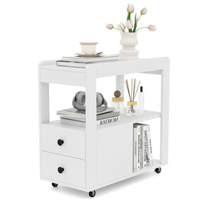 2-Drawer Sofa Side Table with Open Shelves, Modern Narrow End Table