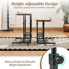 Mobile Stand up Desk, Height Adjustable Sit Stand Desk w/ Tilting Tabletop