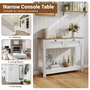 Farmhouse Console Table with 2 Drawers, Long Narrow Entryway Table