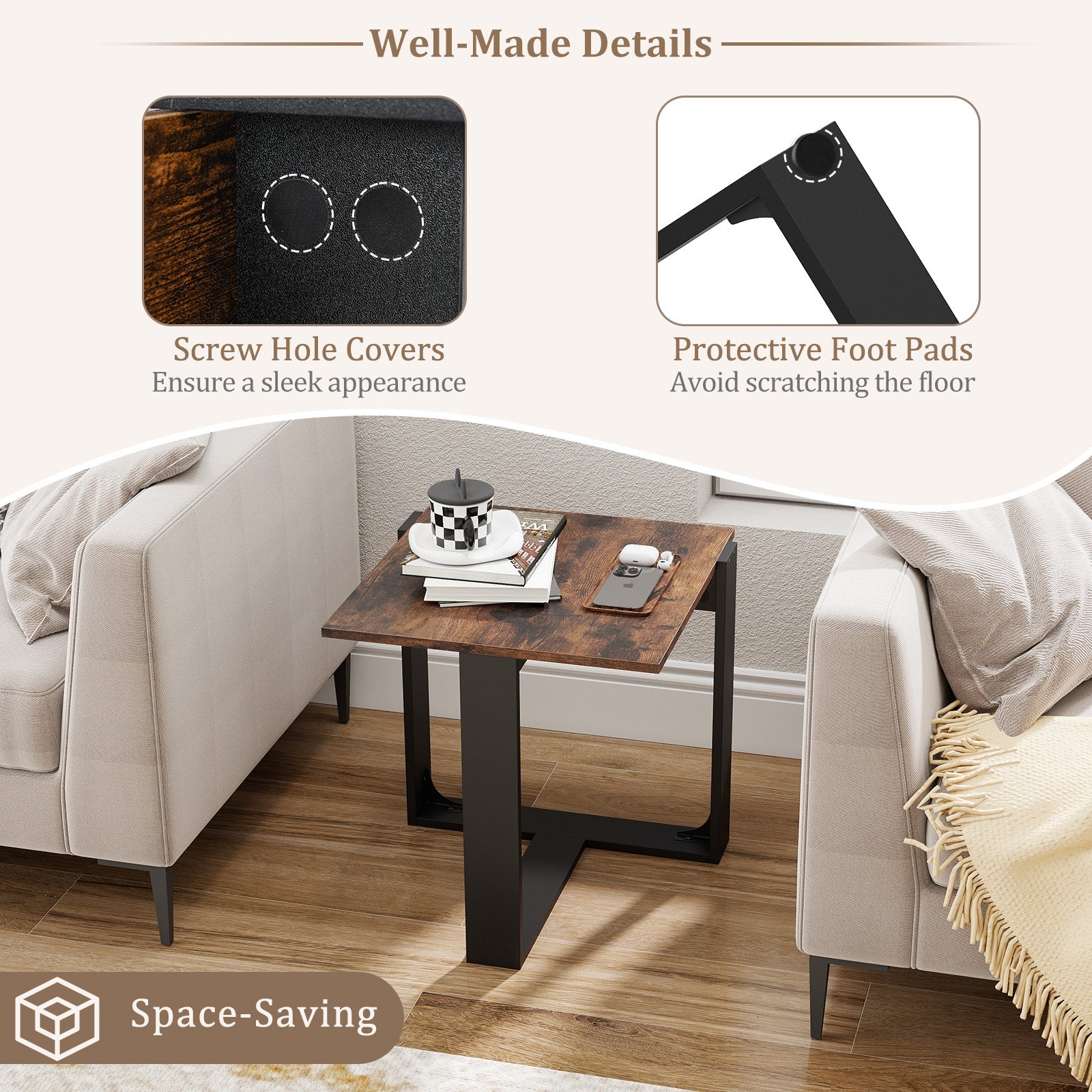 End Table, Industrial Sofa Side Table with Metal Frame