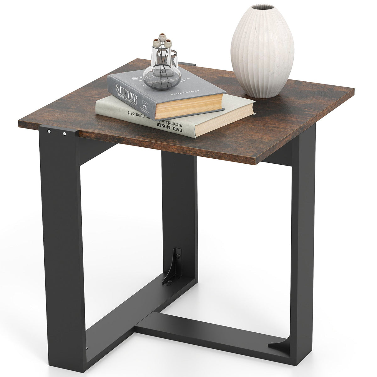 End Table, Industrial Sofa Side Table with Metal Frame