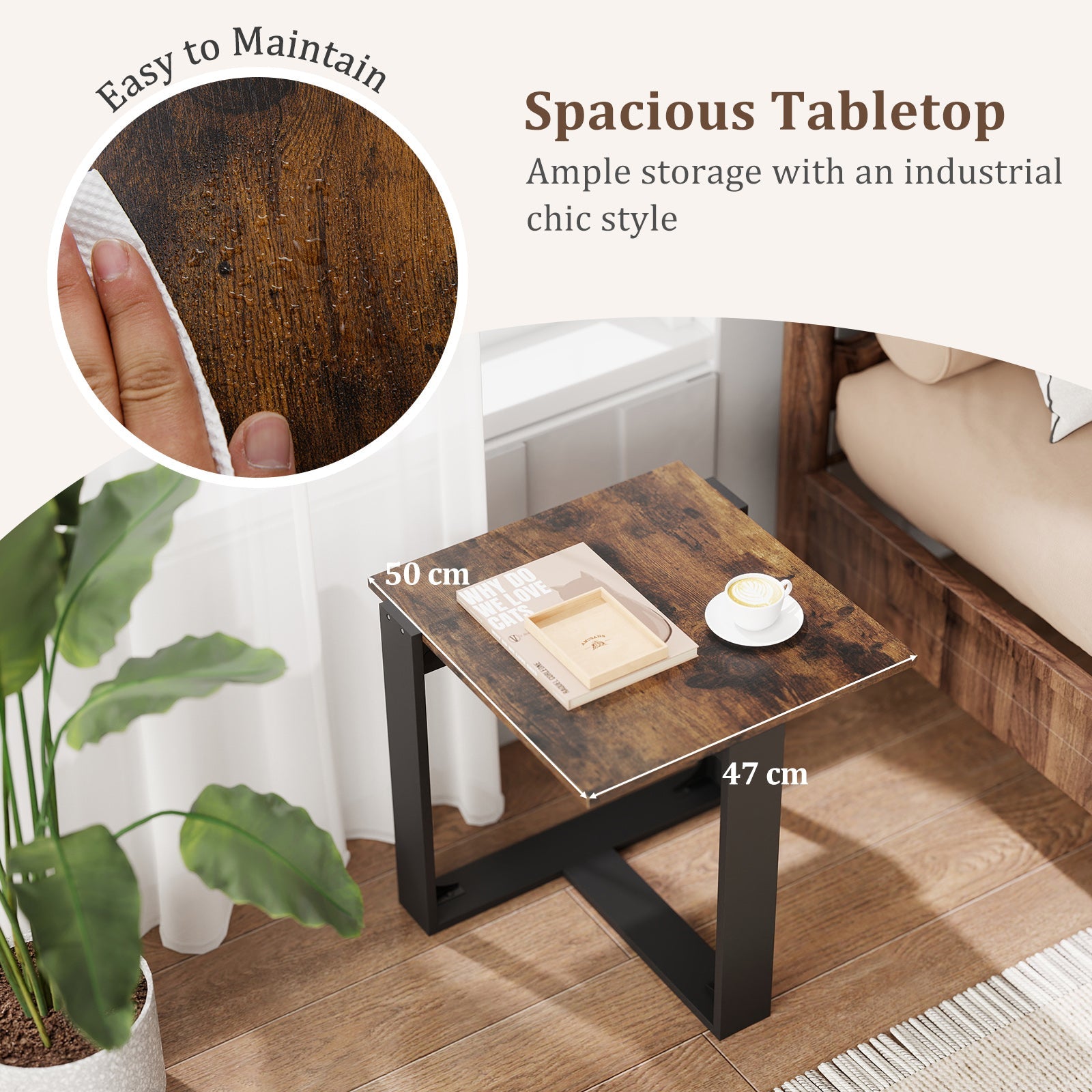 End Table, Industrial Sofa Side Table with Metal Frame