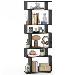 6-Tier Bookshelf, Geometric Bookcase with 2 Anti-Tipping Kits