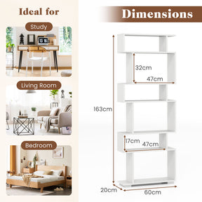 6-Tier Bookshelf, Geometric Bookcase with 2 Anti-Tipping Kits