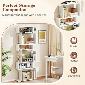 6-Tier Bookshelf, Geometric Bookcase with 2 Anti-Tipping Kits
