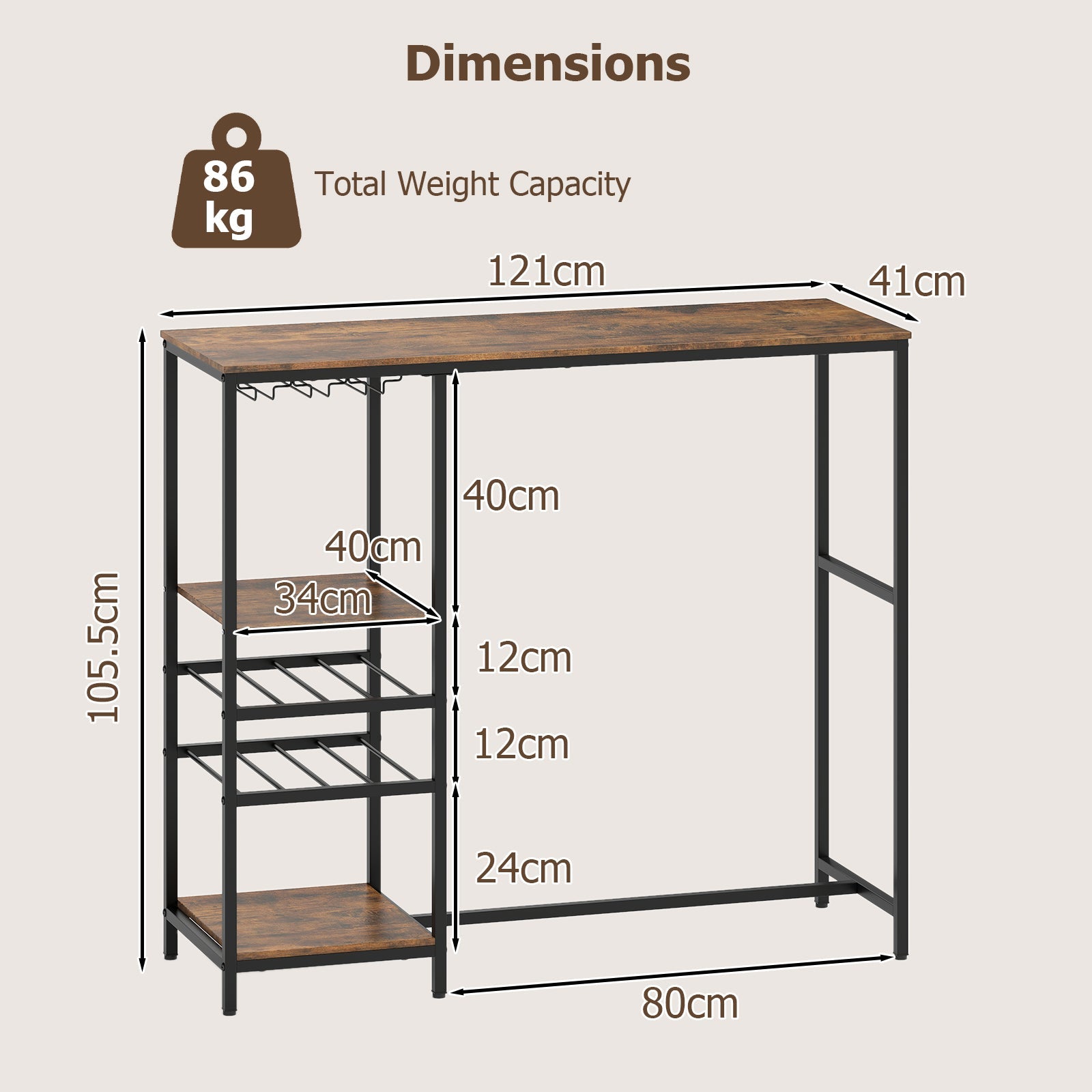 Long Bar Table, Bar Height Dining Table with Storage Shelves