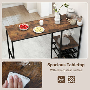 Long Bar Table, Bar Height Dining Table with Storage Shelves