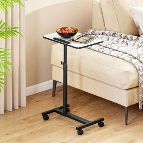 Overbed Table with Lockable Wheels, C-Shaped End Table with Tilting Top
