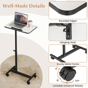 Overbed Table with Lockable Wheels, C-Shaped End Table with Tilting Top