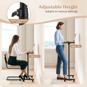 Overbed Table with Lockable Wheels, C-Shaped End Table with Tilting Top