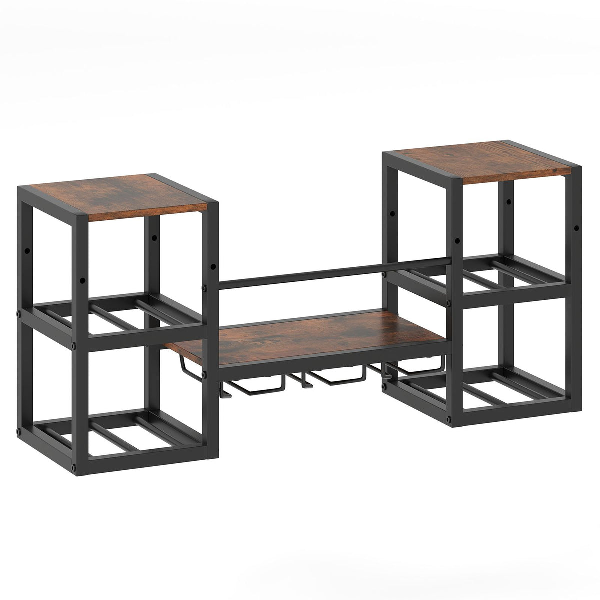 3-Tier Wall Mounted Wine Rack with Glass Holder and Open Shelves