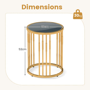 Glass Coffee Table, 40cm Round Side Table with Gold Metal Frame