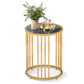Glass Coffee Table, 40cm Round Side Table with Gold Metal Frame