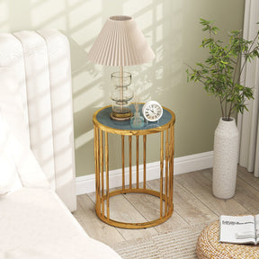 Glass Coffee Table, 40cm Round Side Table with Gold Metal Frame