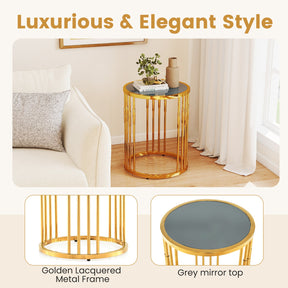 Glass Coffee Table, 40cm Round Side Table with Gold Metal Frame