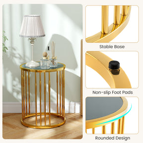 Glass Coffee Table, 40cm Round Side Table with Gold Metal Frame