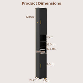 179 cm Tall Bathroom Cabinet, Narrow Storage Organizer with 2 Doors