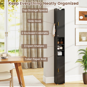 179 cm Tall Bathroom Cabinet, Narrow Storage Organizer with 2 Doors