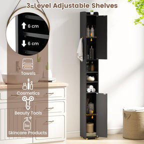 179 cm Tall Bathroom Cabinet, Narrow Storage Organizer with 2 Doors