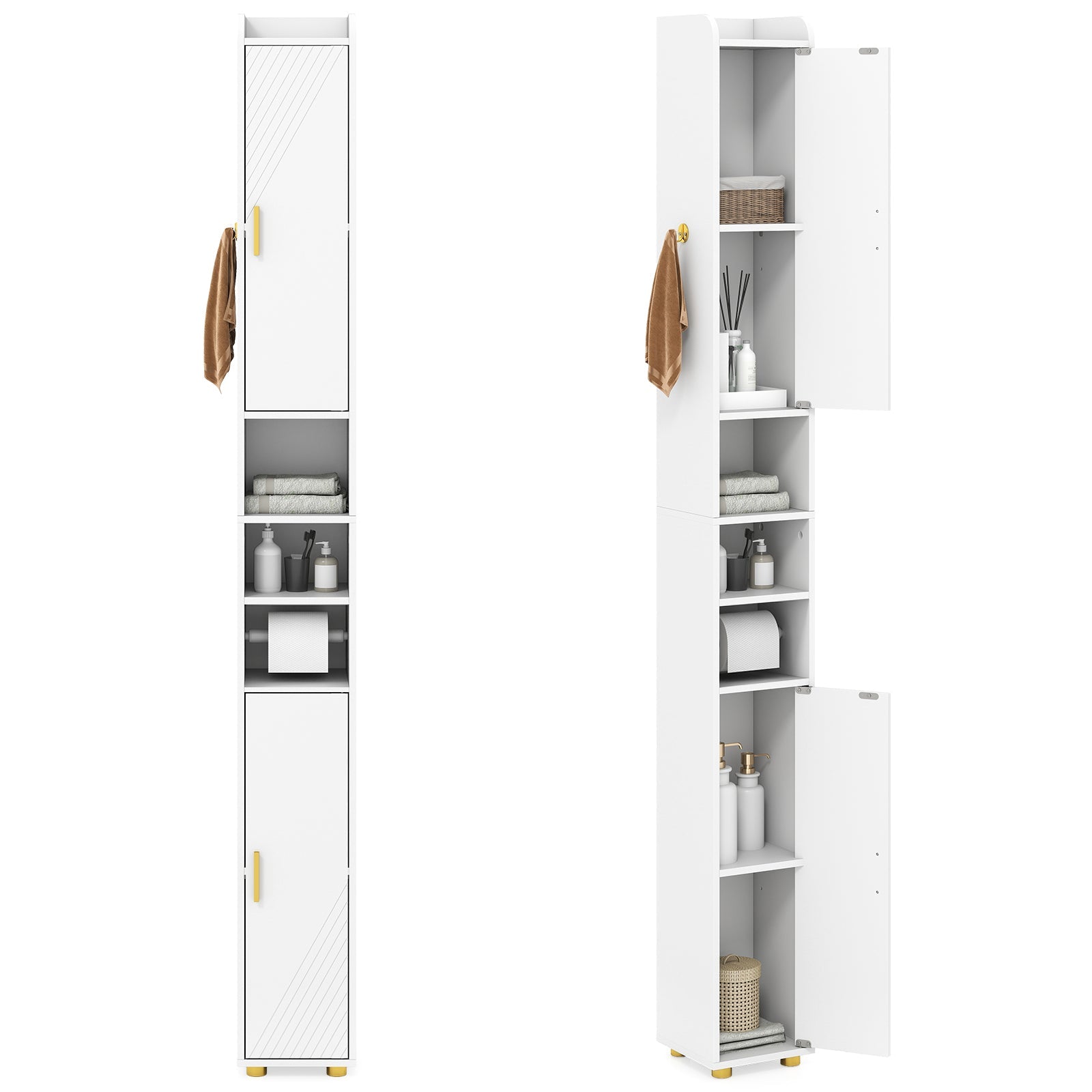 179 cm Tall Bathroom Cabinet, Narrow Storage Organizer with 2 Doors