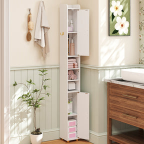 181 cm Tall Bathroom Cabinet, Narrow Storage Organizer w/ 3 Doors & Adjustable Shelves