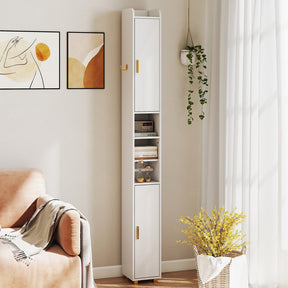 181 cm Tall Bathroom Cabinet, Narrow Storage Organizer w/ 3 Doors & Adjustable Shelves
