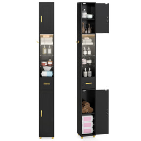 181 cm Tall Bathroom Cabinet, Narrow Storage Organizer w/ 3 Doors & Adjustable Shelves
