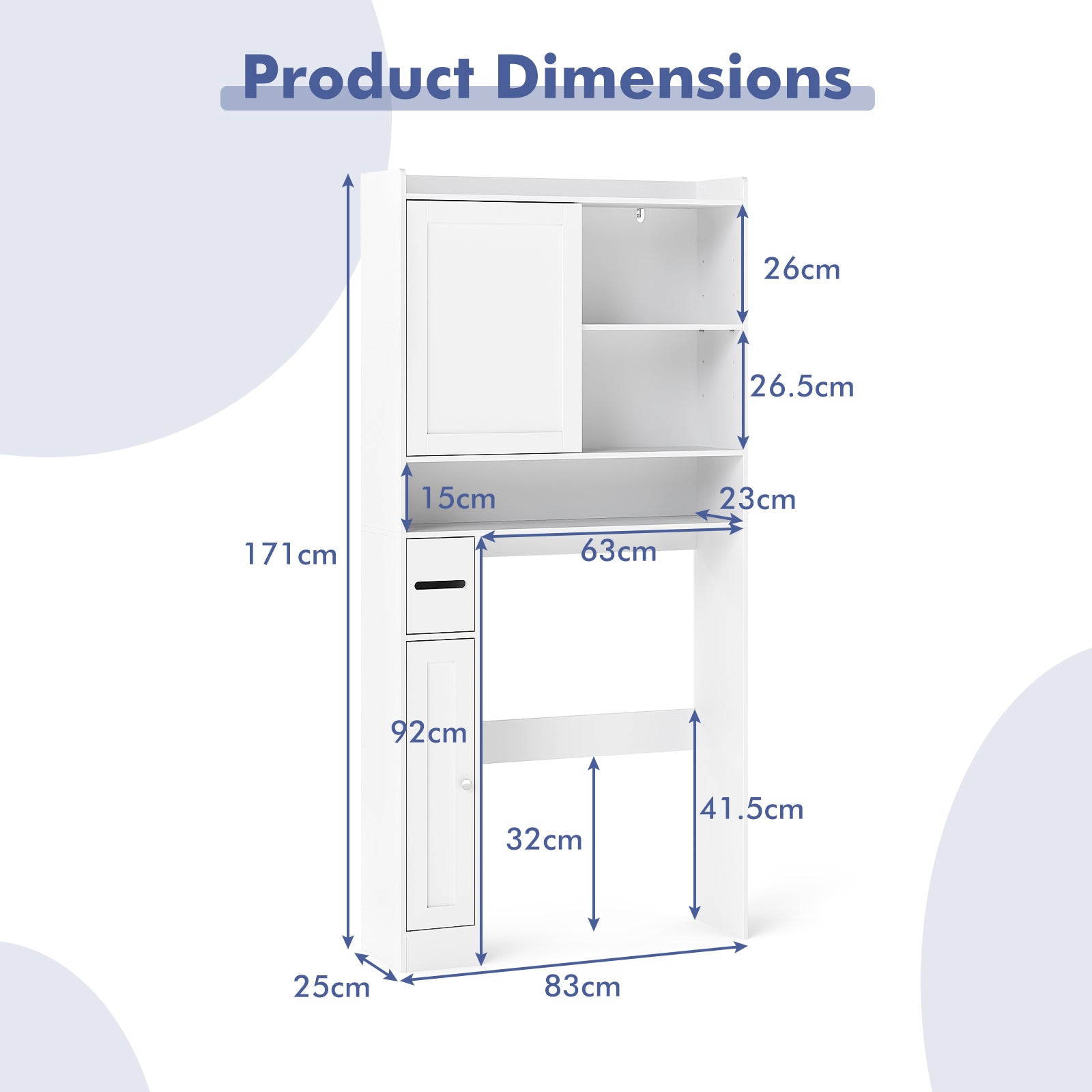 Over the Toilet Cabinet, Space-saving Bathroom Storage Organizer with Sliding Door