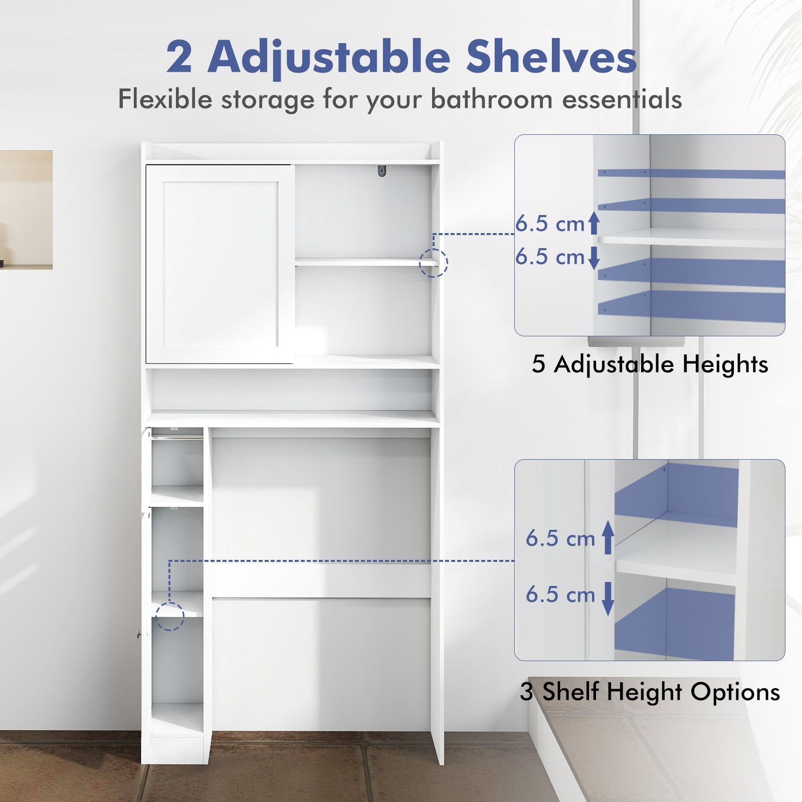 Over the Toilet Cabinet, Space-saving Bathroom Storage Organizer with Sliding Door