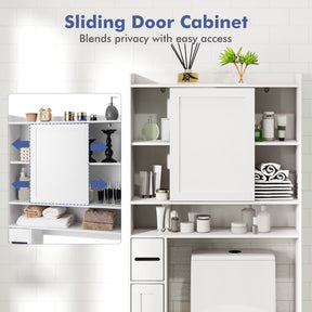 Over the Toilet Cabinet, Space-saving Bathroom Storage Organizer with Sliding Door
