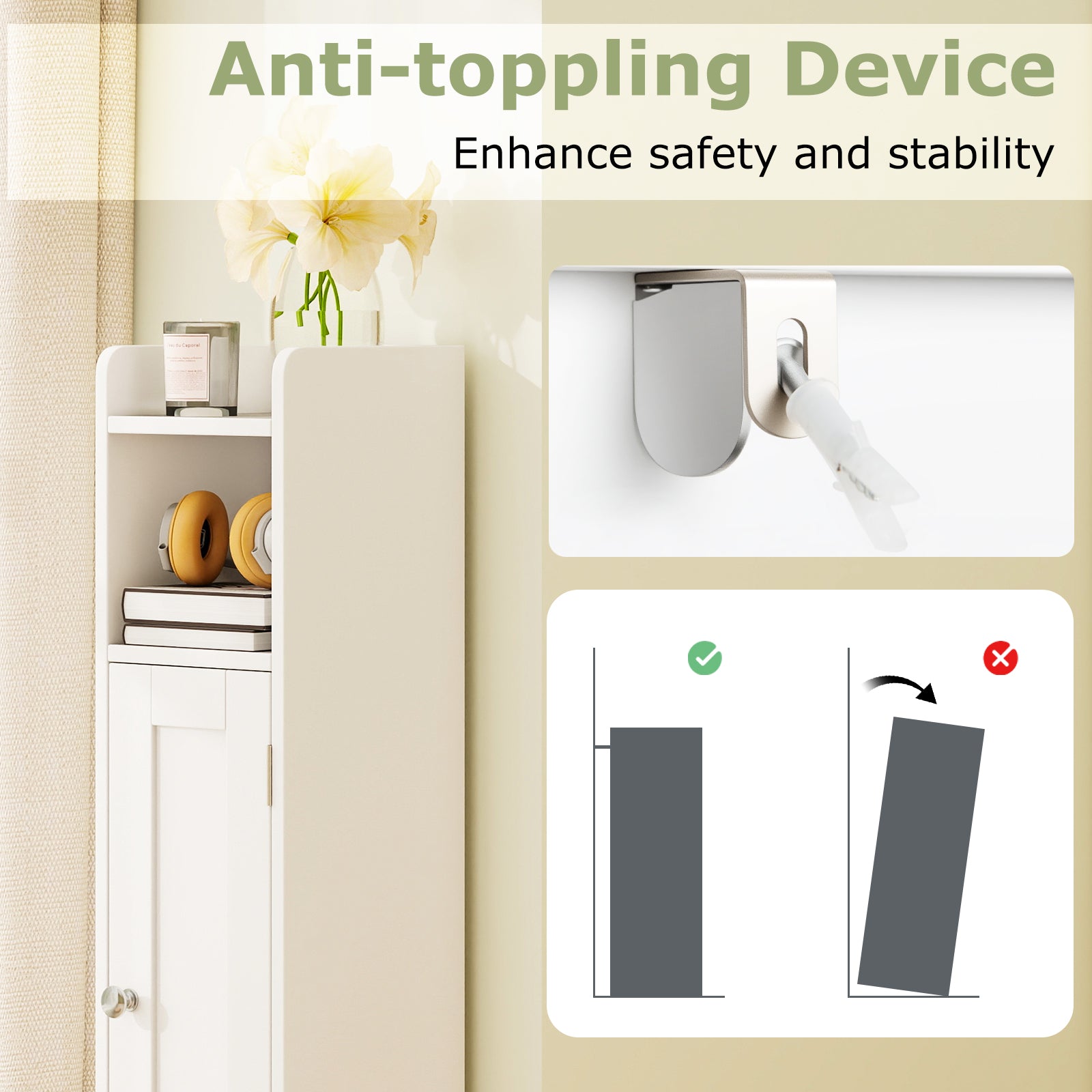 Bathroom Storage Cabinet with Door, Toilet Paper Holder Stand
