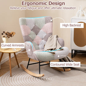 Nursery Rocking Chair Upholstered Boucle Fabric Nursing Armchair