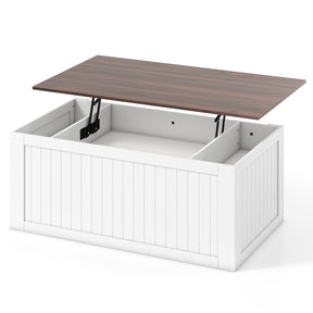 Lift Top Coffee Table, 120 cm Farmhouse Center Table with Barn Sliding Doors, Cabinets