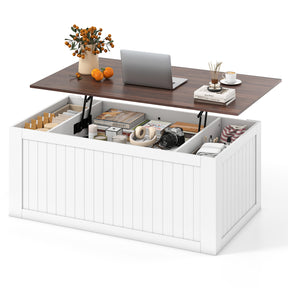 Lift Top Coffee Table, 120 cm Farmhouse Center Table with Barn Sliding Doors, Cabinets