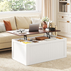Lift Top Coffee Table, 120 cm Farmhouse Center Table with Barn Sliding Doors, Cabinets