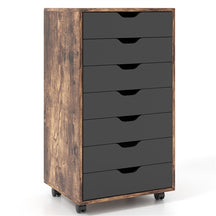 7-Drawer Storage Cabinet, Mobile File Organizer with 4 Universal Casters, Wooden Vertical Filing Dresser Chest on Lockable Wheels for Office, Study, Living Room, Bedroom