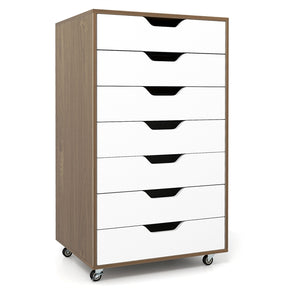 7-Drawer Storage Cabinet, Mobile File Organizer with 4 Universal Casters, Wooden Vertical Filing Dresser Chest on Lockable Wheels for Office, Study, Living Room, Bedroom
