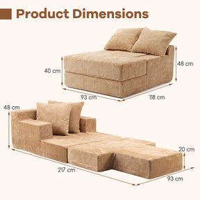 Folding Sofa Bed, Convertible Sleeper Chair with Dual Pillows, Back Support, Machine-washable Coral Fleece Covers, No Assembly, Comfy Floor Sofa Couch for Living Room Bedroom, Apartment