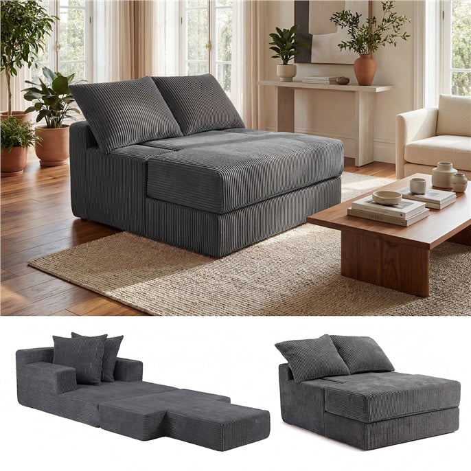 Folding Sofa Bed, Convertible Sleeper Chair with Dual Pillows, Back Support, Machine-washable Coral Fleece Covers, No Assembly, Comfy Floor Sofa Couch for Living Room Bedroom, Apartment