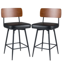 Padded Counter Barstools Set of 2, 360° Swiveling Counter Height Chairs with Wooden Backrest & Metal Legs