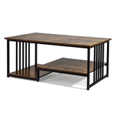 Industrial Coffee Table, Rectangular 2-Tier Center Table with Open Storage Shelf